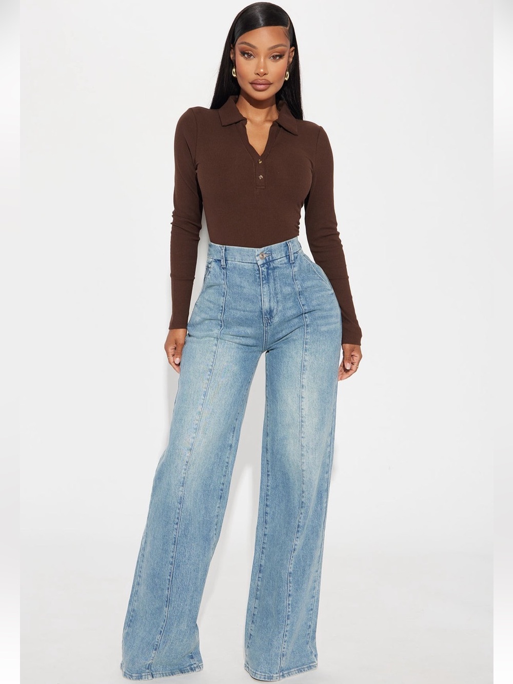Fashion Nova High-Waist Wide Leg Women's Jeans - Light Blue